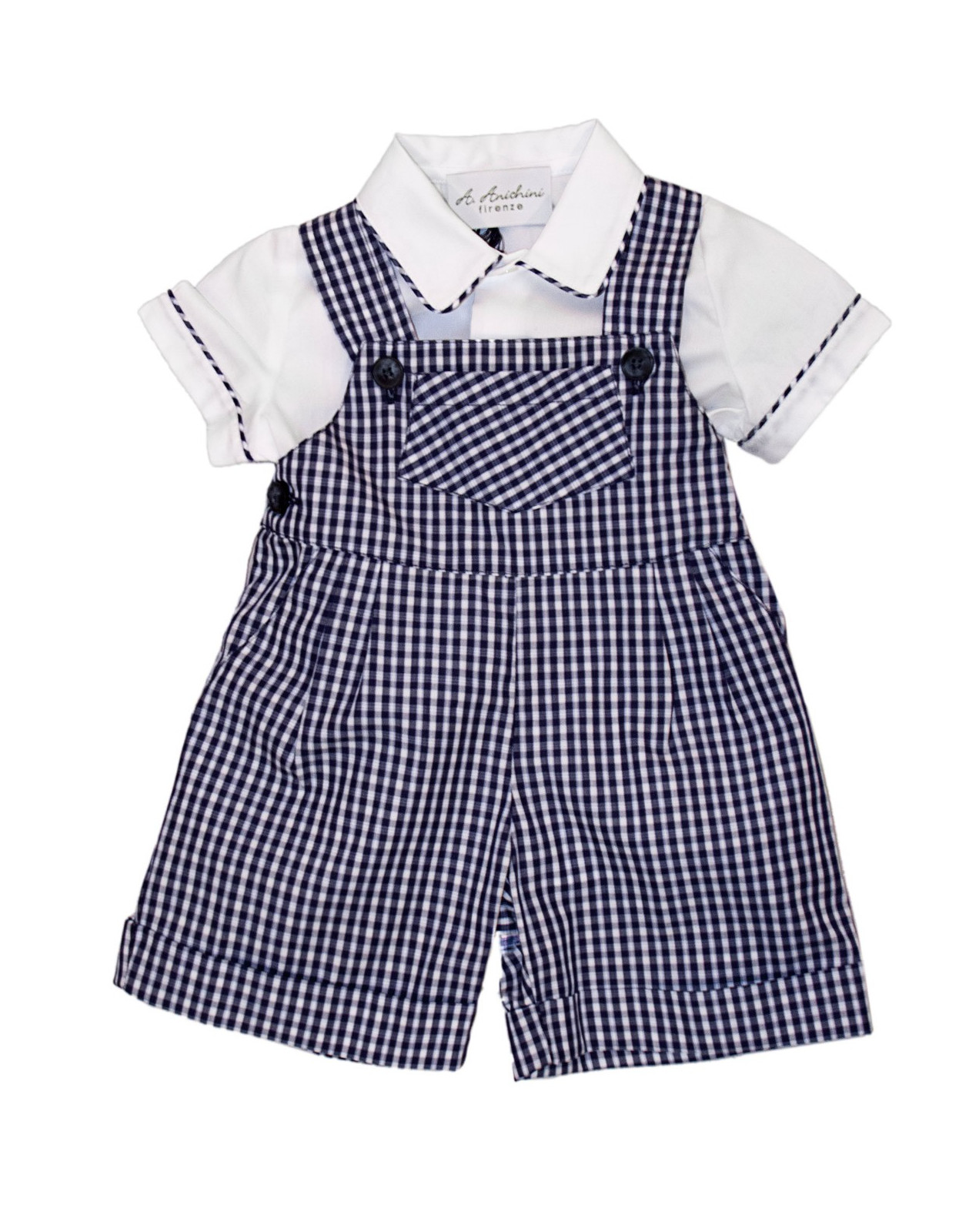 Salopette quadretti blu e camicia per bambino