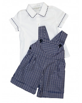 Baby navy checks dungaree with matching shirt