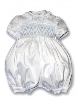 baby pale blue smocked romper Sesamo