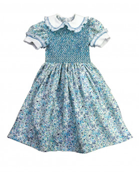 Girl smocked flowers fabric dress Carla