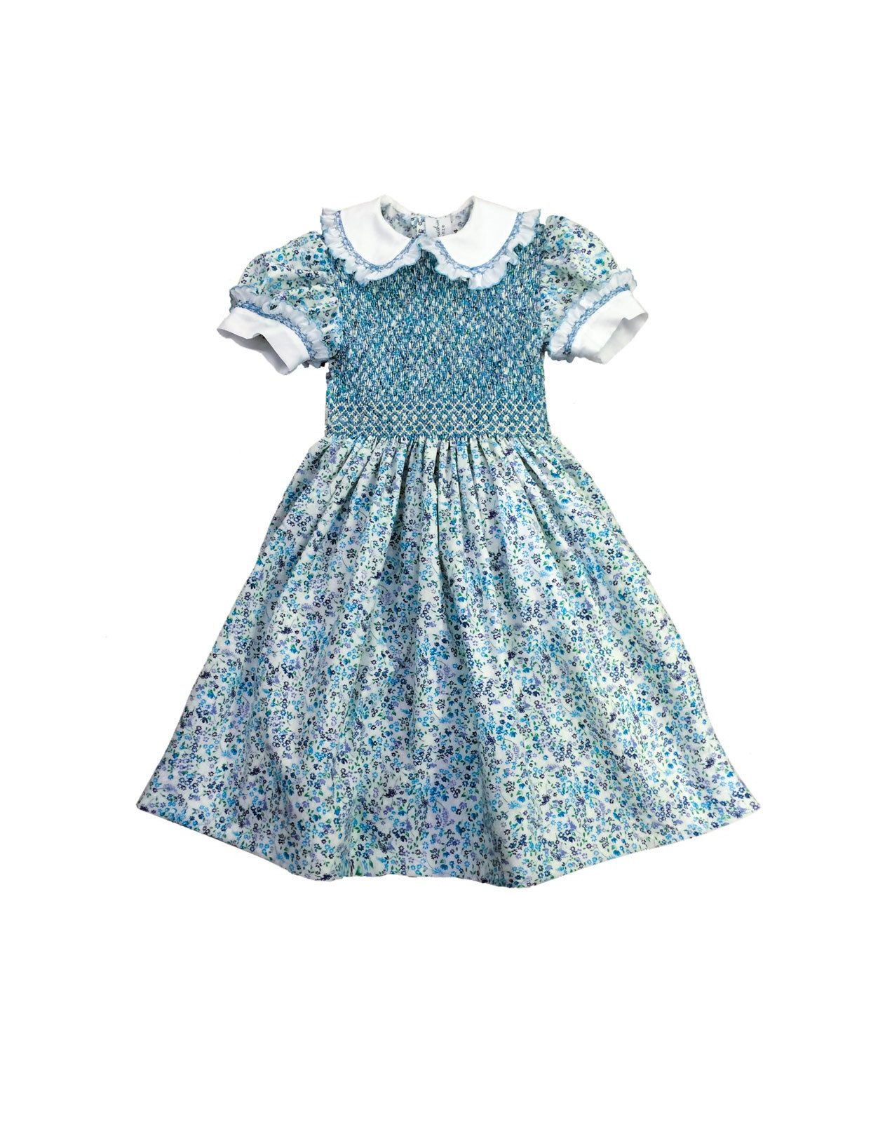 Girl smocked flowers fabric dress Carla