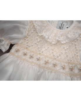 Christening and party girl dress , with smock and little pearlsOfelia