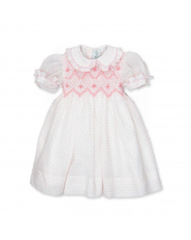 Abito bambina con smock in plumetis di cotone Frida