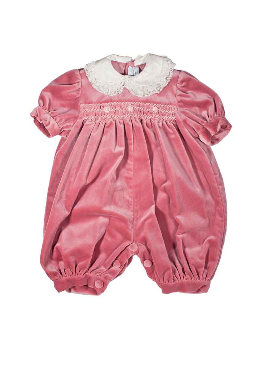 Baby velvet smocked romper , "Edda"