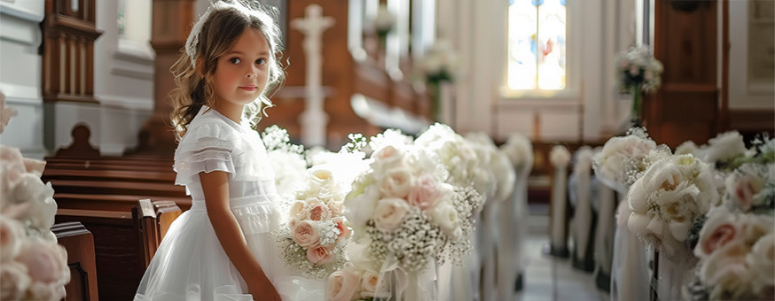 Girl's Communion gowns and boy's communion outfits.